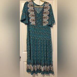 Pretty Garden- Teal Floral Boho Maxi Dress